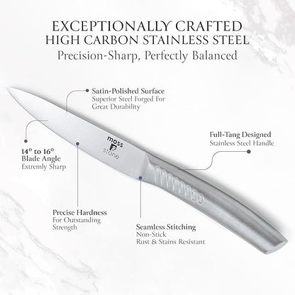 Moss & Stone Professional Kitchen Knife Chef Set, 6 Pcs Small Knife Set With Block, Premium Kitchen Knife Set Stainless Steel, Scratch Resistant & Rust Proof, Knife Block With Sharp Cooking Knives. - Image 5