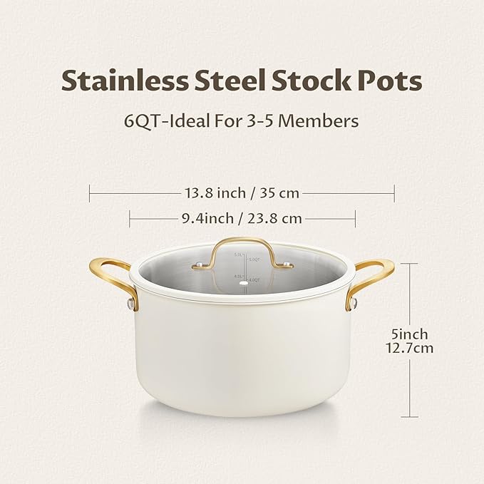 BEZIA 6 QT Stainless Steel Stockpot with Lid, Casserole with Lid, Soup Pot with Sturdy Handle, Even Heat Distribution, Induction Cooking Pot for All Stoves, Ideal for Soups & Stews - Image 8