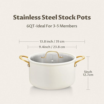 BEZIA 6 QT Stainless Steel Stockpot with Lid, Casserole with Lid, Soup Pot with Sturdy Handle, Even Heat Distribution, Induction Cooking Pot for All Stoves, Ideal for Soups & Stews - Image 8