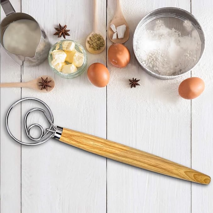Danish Dough Whisk, Sourdough Tools For Bread Mixer, Dutch Style Bread Whisk For Sourdough Cooking Kitchen with Stainless Steel Danish Sourdough Whisks Bread Mixer 13" and Dough Scraper - Image 6