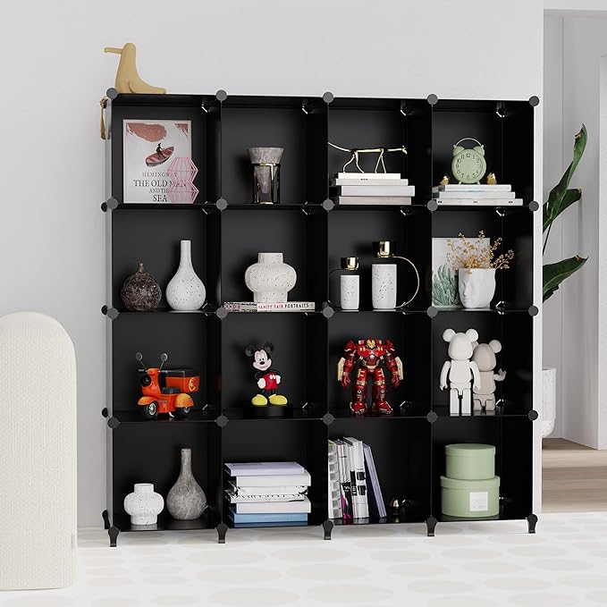 HOMIDEC Closet Organizers and Storage, 16 Cube Storage Organizer, Closet Organizer Bookshelf Cubes Shelves for Clothes, Bedroom, Kids Room, Bathroom, Wardrobe, Garment Racks, Black - Image 7