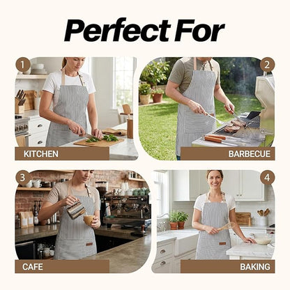2Pack Adjustable Kitchen Apron for Women Men with 2 Pockets，Cotton-Polyester Blend Bib Aprons for Cooking,Baking - Image 7