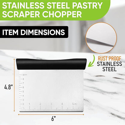 Spring Chef Dough Bench Scraper for Baking with Markings - Stainless Steel Kitchen Dough Cutter Tool with Bowl Pastry Scraper for Pizza, Bread, Pastries - Bench Knife - Dishwasher Safe - Black - Image 4