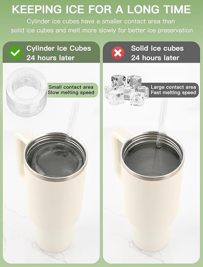 Ice Cube Tray for Tumbler Cup 30Oz-40Oz, 3 Pcs Silicone Cylinder Ice Mold with Lid and Bin for Freezer, Easy Fill and Release Ice Maker for Whiskey, Cocktail BPA-Free (Green, 30Oz-Type1)