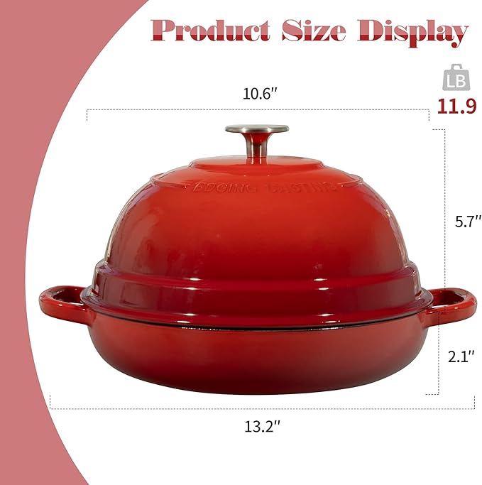 EDGING CASTING Enameled Cast Iron Dutch Oven Pot with Lid, Round Bread Oven for Homemade Sourdough Bread Baking, 6 Quart, Red - Image 3