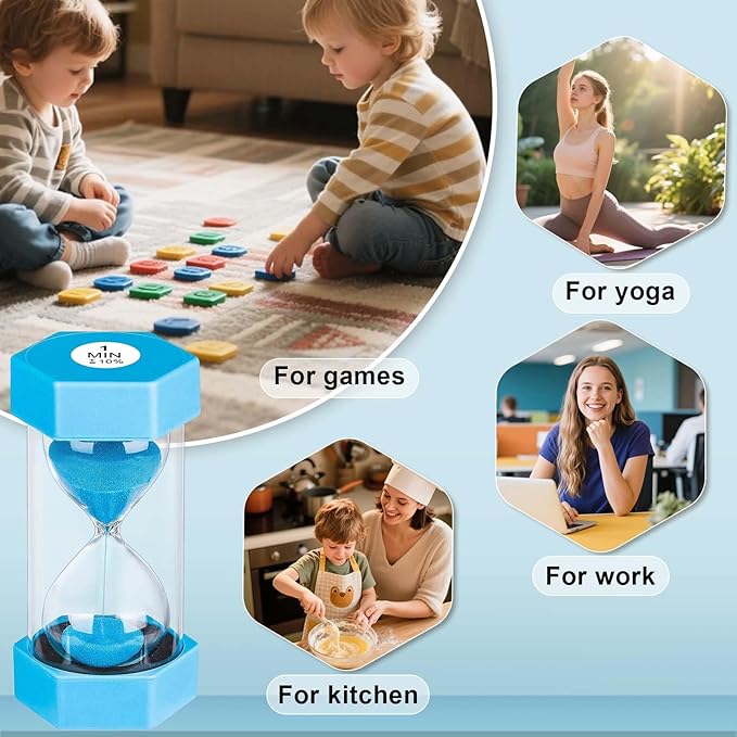 2 Minute Sand Timer, Unbreakable Hexagon Hourglass, Plastic Sand Watch Reloj De Arena 2 Minutos, Colorful Hour Glass Sandglass for Toothbrush Classroom Games Kitchen (Blue)