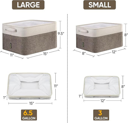 BALEINE 2 Pack Fabric Closet Storage Bins for Shelves, Linen Closet Organizers and Storage, Decorative Baskets for Organizing, Shelf, Clothes, Home, Office (Brown, 12"x8"x8")