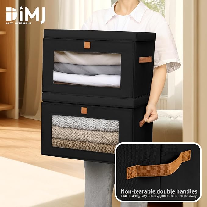 DIMJ Storage Bins with Lids - 4 Pack Large Fabric Closet Organizer with Window & Handles, Collapsible Decorative Storage Boxes for Shelves Under Bed, Books Clothes Blankets Sweaters Organization - Image 6