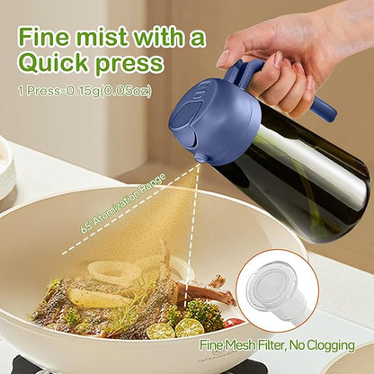 YARRAMATE 2Pcs 16oz/470ml Dark Green Oil Sprayer for Cooking with Stickers, Food-grade Premium 2 in 1 Olive Oil Dispenser Bottle for Kitchen Gadgets, Air Fryer, Salad, Frying, BBQ (Black&Navy) - Image 4