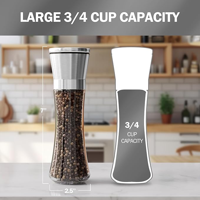 Home EC Original Stainless Steel Sea Salt and Pepper Grinder Set of 4 - Adjustable Ceramic - Tall Glass Salt and Pepper Shakers Mills - Modern Kitchen Spice Mill W/Funnel & EBook - Image 2