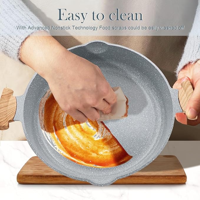 AIKENBBKK Ceramic Frying Pan with Lid, 14 Inch Saute Pan, Non Stick Frying Pans, 2-In-1 Large Cooking Pan, Nonstick Skillet, Compatible with All Stoves, PTFE & PFOA Free, Blue - Image 7
