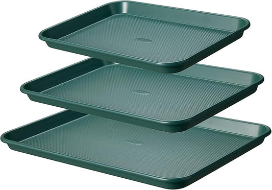 CAROTE 3-Piece Baking Pan Set - Bakeware Set, Baking Sheet Set Including 13 Inch 15 Inch 17 Inch Sheet Pan, Cookie Sheet for Baking, Deep Olive Green by CAROTE