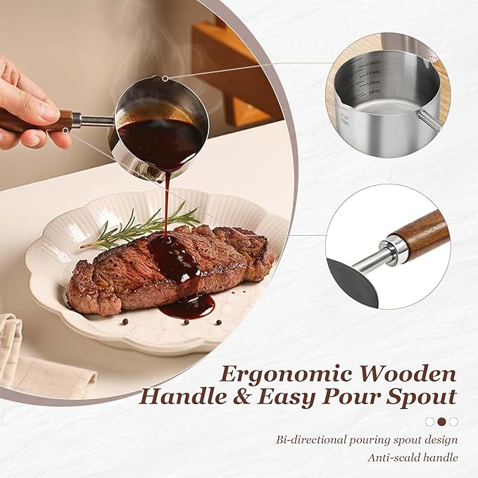 Butter Warmer Pot, 250ml Stainless Steel Mini Saucepan with Dual Pour Spouts, Small Butter Melting Pot for Milk, Sauces, Popcorn, Chocolate