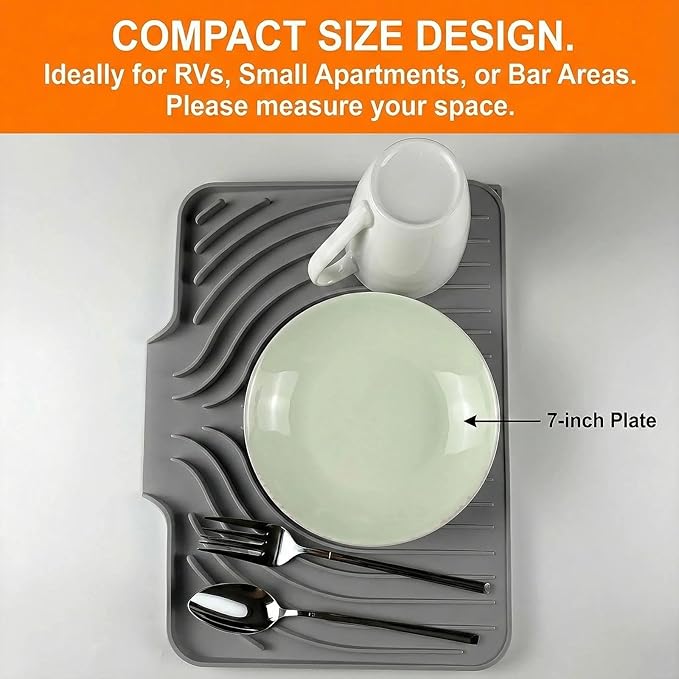 Dish Drying Mat for Kitchen Counter, with Built-in Drain Lip, Food-Grade Silicone, Easy Clean Pad for Countertop Protection, Multi-Functional Use (14.7x10.2, Grey) - Image 3