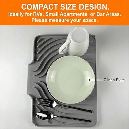 Dish Drying Mat for Kitchen Counter, with Built-in Drain Lip, Food-Grade Silicone, Easy Clean Pad for Countertop Protection, Multi-Functional Use (14.7x10.2, Grey) - Image 3