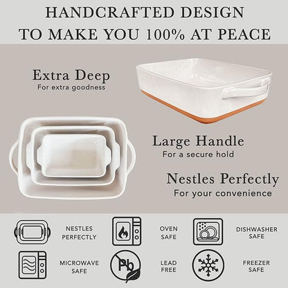 Mora 7x11in & Loaf Baking Dishes - Porcelain Casserole & Bakeware, Oven-to-Table, Freezer Safe - Set of 2, White - Image 4
