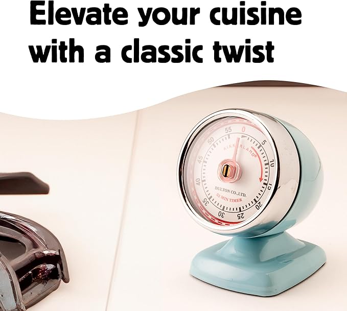 Kikkerland Vintage Streamline Timer – Retro Decor for Home & Kitchen – Windup Timekeeper in Blue - Image 2