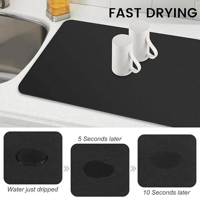 WISELIFE Dish Drying Mat Super Absorbent Drying Mat Large Dish Drying Mats for Kitchen Counter Easy Clean Dish Mat Kitchen Drying Mat16"x 24" Classic Black - Image 4