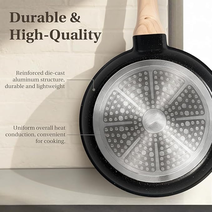 25 Pcs Pots and Pans Set, Nonstick & Non-Toxic Healthy Pots and Pans, Heat-Resistant Handles, Induction Cookware Sets with Frying Pans, Black