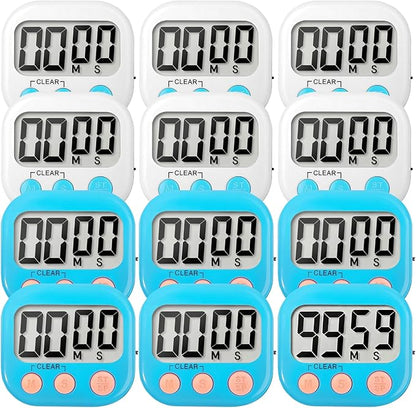12 Pack Digital Kitchen Timer Small Classroom Timers for Kids Teachers (Blue&White) by VOULOIR