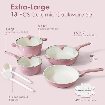 SENSARTE Nonstick Ceramic Cookware Set Large 13-Piece, Healthy Pots and Pans Set Dishwasher Safe, Non-toxic Kitchen Cooking Set with Stay-Cool Handles, Induction Compatible, PFAS Free, Pink - Image 6