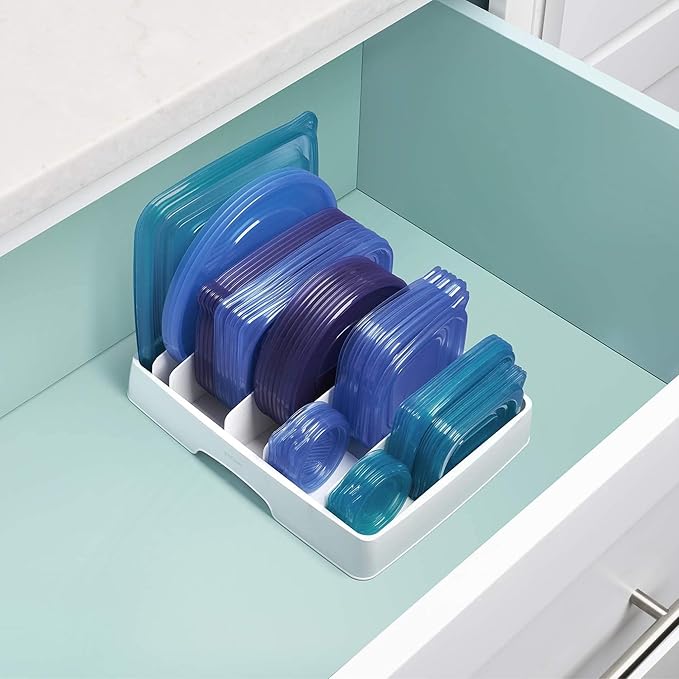 YouCopia StoraLid Food Container Lid Organizer for Kitchen Cabinet Storage with 5 Adjustable Dividers, 10.5''D × 13.4''W × 3.3''H, Large Classic Edition, White - Image 5