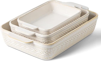 Casserole Dishes for Oven, Ceramic Baking Dishes Set of 3, Rectangular Lasagna Pans Casserole Dish Set for Baking, Cooking, Kitchen, Cake Dinner, Banquet (15.4''/12.3''/9.8'') by Artebake