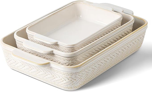 Casserole Dishes for Oven, Ceramic Baking Dishes Set of 3, Rectangular Lasagna Pans Casserole Dish Set for Baking, Cooking, Kitchen, Cake Dinner, Banquet (15.4''/12.3''/9.8'') by Artebake