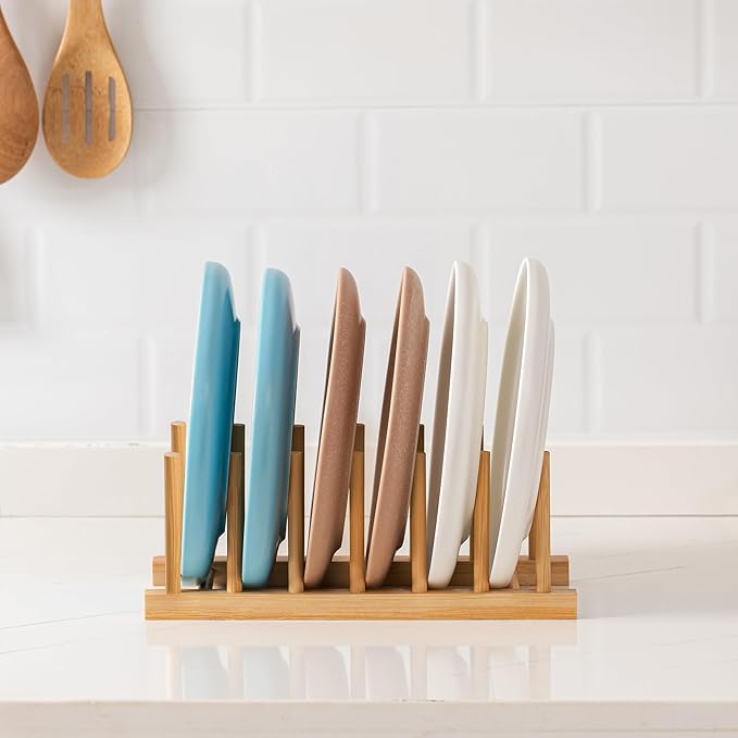 HBlife Bamboo Dish Plate Bowl Cup Book Pot Lid Cutting Board Drying Rack Stand Drainer Storage Holder Organizer Kitchen Cabinet（Keep Dry） - Image 5
