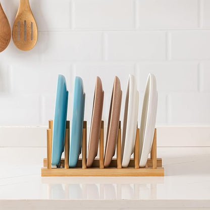 HBlife Bamboo Dish Plate Bowl Cup Book Pot Lid Cutting Board Drying Rack Stand Drainer Storage Holder Organizer Kitchen Cabinet（Keep Dry） - Image 5