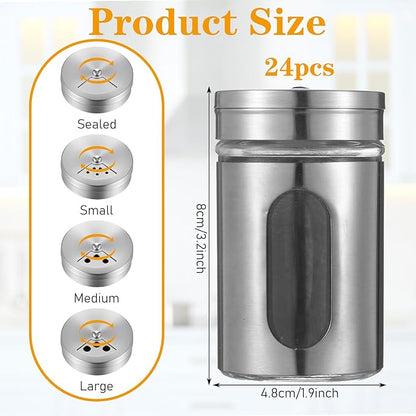 24 Pcs Stainless Steel Spice Jars with Shaker Lids, Seasoning Jars with Adjustable Pour Holes and Glass Window, Empty Spice Bottles for Kitchen Salt Pepper Sugar Seasonings (3.4oz) - Image 2