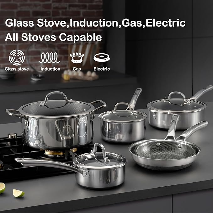 Sauce pan with lid,2.5 Quart Hybrid Nonstick Sauce pans set, Stainless Steel cookware,non stick Pots PFOA Free,Works on Induction,Ceramic and Gas Cooktops - Image 5