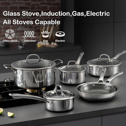 Sauce pan with lid,1.5 Quart & 2.5 Quart Hybrid Nonstick Sauce pans set, Stainless Steel cookware,non stick Pots PFOA Free,Works on Induction,Ceramic and Gas Cooktops - Image 5