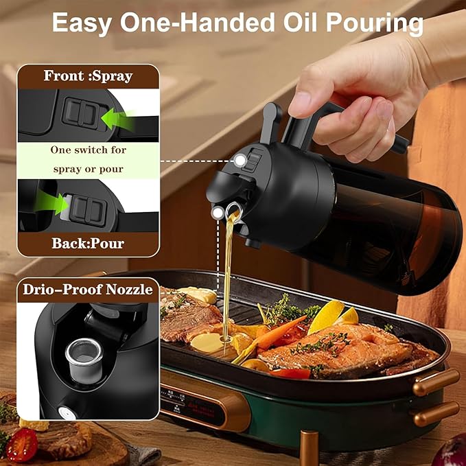 LAKUMIQI 2 in 1 Oil Sprayer for Cooking, 16oz Olive Oil Dispenser Bottle for Kitchen, Food Grade Light-Blocking Leak Proof Glass Spray Bottle for Salad, Air Fryer, BBQ - Image 2