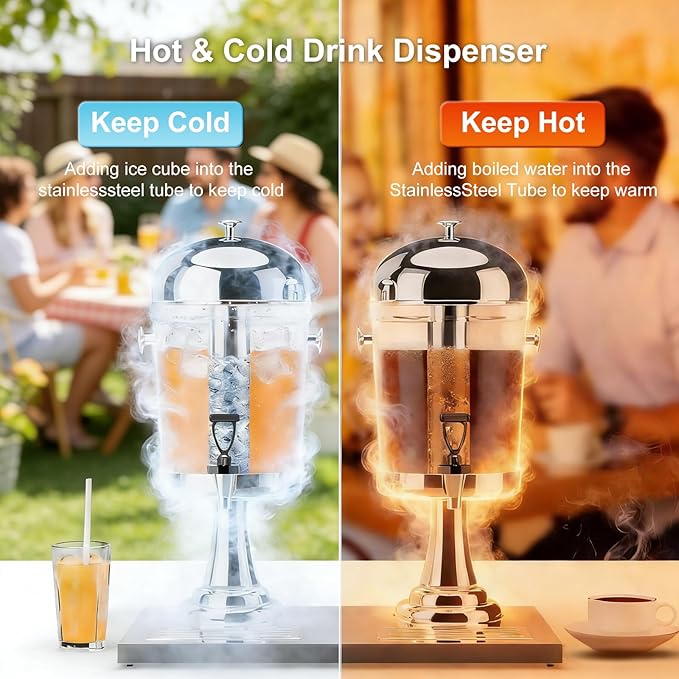 4.4 Gallon Iced Beverage Drink Dispenser, Stainless Steel Water Jar with Stand, Iced Beverage Drink Dispenser for Parties, Commercial Hot Cold Juice, Hot & Cold Drinks - Image 4