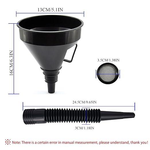 Flex Funnel - Wide Mouth Flexible Funnel with Handle, Automotive Funnels for Engine Oil, Liquid, Diesel, Kerosene,Gasoline (1PACK Black FUNNELS)