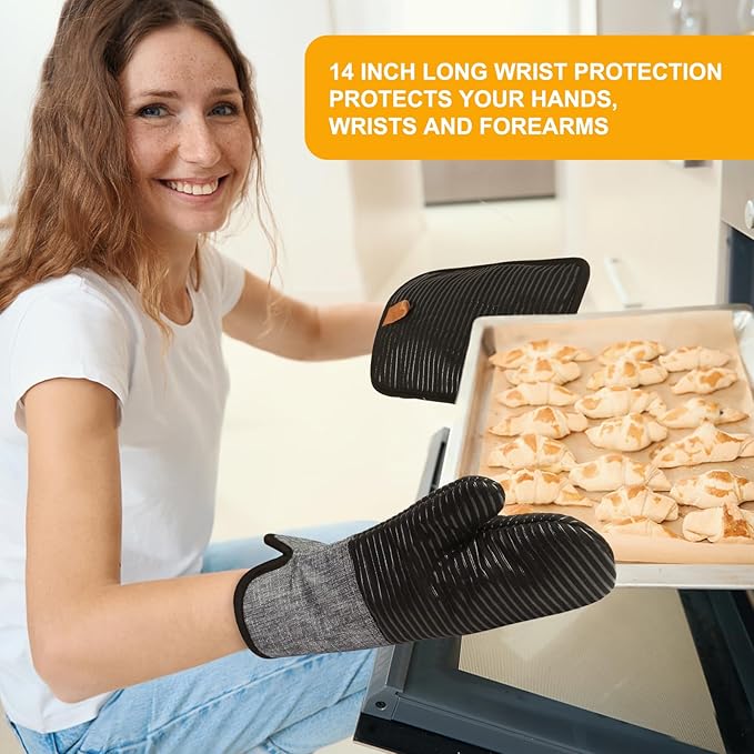 4PCS TIPTAP Oven Mitts, Kitchen Oven Mitts Set, Non Slip Cotton Oven Mitt and Pot Holders,Heat Resistant, Machine Washable,2 Long Mit and 2 Pot Holder(Black) - Image 7