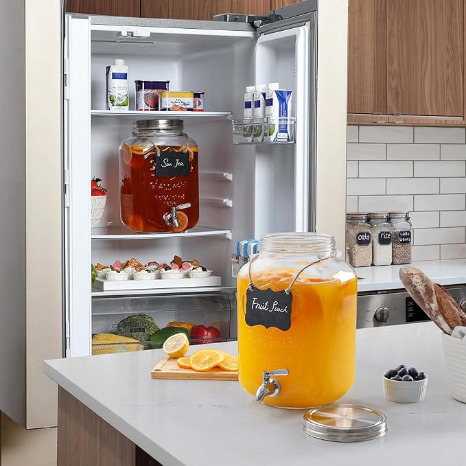 2 Gallon Glass Beverage Dispenser, 18/8 Stainless Steel Spigot and Lid - Glass Drink Dispensers for Parties - Mason Jar Drink Dispensers with Lids - Laundry Detergent Holder - Image 6