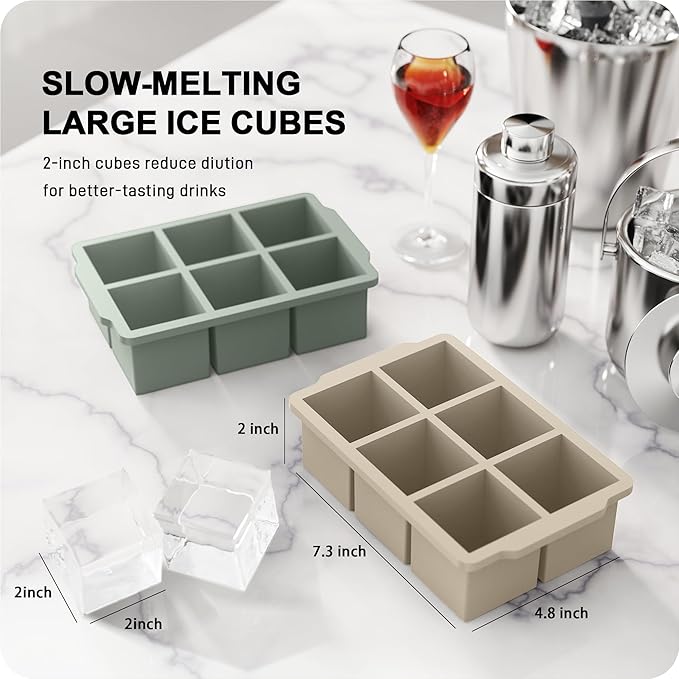 VLM 3 Packs Large Ice Cube Molds with Stackable Lid,Silicone Ice Cube Tray for Freezer,Big Square Ice Tray for Whiskey,Cocktails,Bourbon and Soups (Set 2) - Image 2