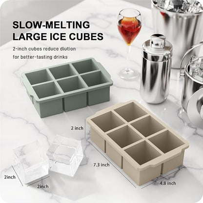 VLM 3 Packs Large Ice Cube Molds with Stackable Lid,Silicone Ice Cube Tray for Freezer,Big Square Ice Tray for Whiskey,Cocktails,Bourbon and Soups (Set 2) - Image 2