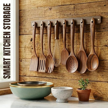 10 Pcs Wooden Utensil Set, 100% Natural Teak Wood Cooking Utensils with Spatula, Turner, Spoon Rest & Holder, Heat Resistant, Lightweight Wooden Spoons for Cooking, Safe for Nonstick Cookware - Image 4