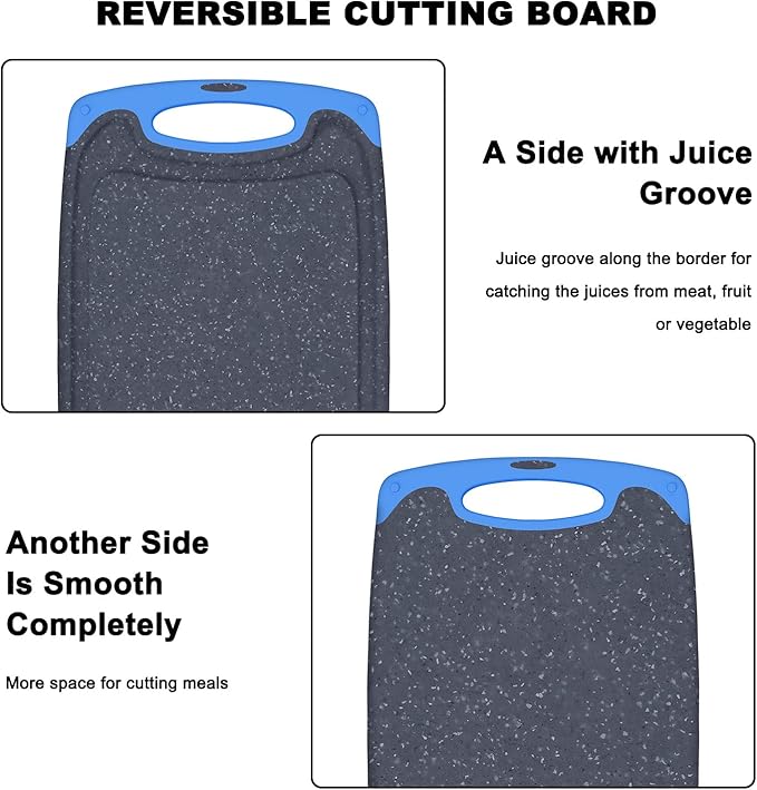 Viretang Non Slip Cutting Board, 3 Pieces Dishwasher Safe Cutting Boards with Juice Grooves, Easy Grip Handle, Non-Slip, with Grinding Area for Grinding Garlic and Ginger（blue） - Image 7