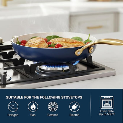 Gotham Steel 20pcs Pots and Pans Set Non Stick Ceramic Cookware Set with Deep Frying Pan Set & 6pc Knife Set, Improved Ti-Cerama Coating Made without PFOA PFOS Lasts 2x Longer, Oven & Dishwasher Safe - Image 7