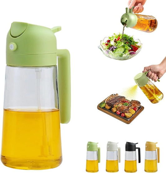 2 In 1 Oil Dispenser And Oil Sprayer, 16 Oz/470 Ml Oil Dispenser For Kitchen Spray, With Fine Mist Nozzle, Suitable For Cooking, Air Fryer, Salad, Grilling(green)