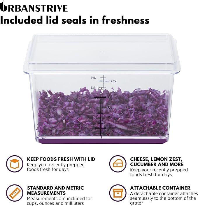 Urbanstrive Cheese Grater With Container, Professional Cheese Grater with Handle, Stainless Steel Graters for Kitchen Handheld, Box Grater with 4 Sides for Vegetables, Ginger, Potatoes (Purple) - Image 6