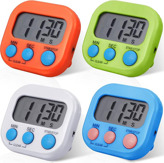 Weewooday 4 Pcs Large Classroom Timers Stopwatch Magnetic Kitchen Digital Timer Electronic Countdown Multi Function Loud Alarm Stopwatch for Cooking Sports Study Work Exercise Oven (4 Colors)