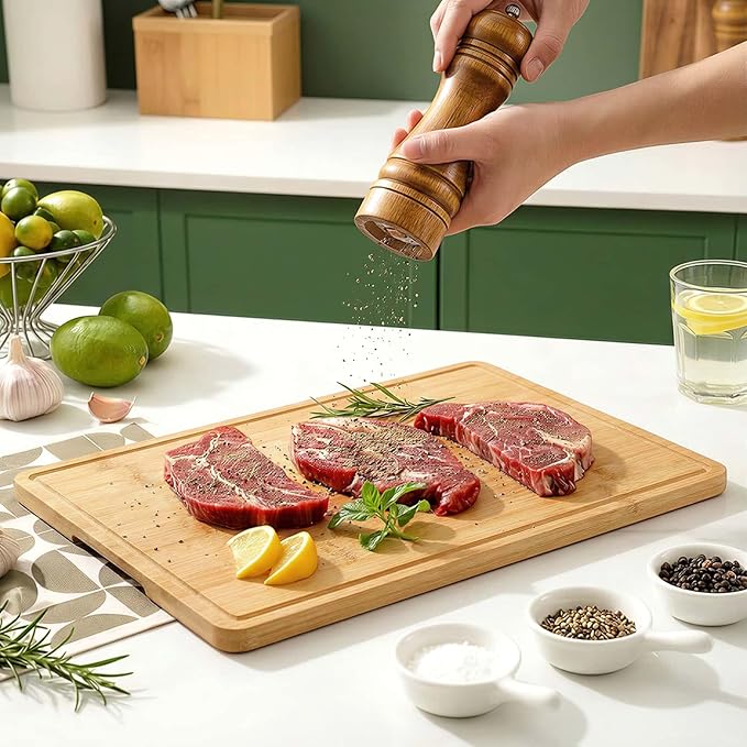 Zarler Bamboo Cutting Boards for Kitchen, 4 Piece Durable Wood Cutting Board with Juice Grooves and Handles, Wooden Chopping Board Set for Meal Prep, XL Size, Ideal Kitchen Gift - Image 9