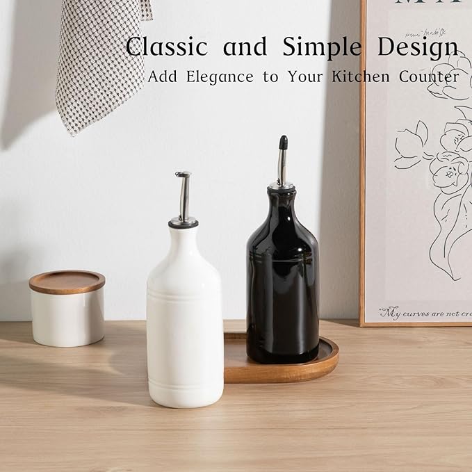 Sweejar Ceramic Olive Oil Dispenser Bottle Set, Opaque Oil Cruet Protects to Reduce Oxidation, Suitable For Storage Of Vinegar, Soy Sauce & Other Liquids,Pack of 2,15.5 Fl Oz（White Black） - Image 2
