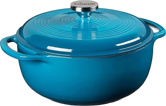 Lodge 4.5 Quart Enameled Cast Iron Dutch Oven with Lid – Dual Handles – Oven Safe up to 500° F or on Stovetop - Use to Marinate, Cook, Bake, Refrigerate and Serve – Cornflower Blue by Lodge