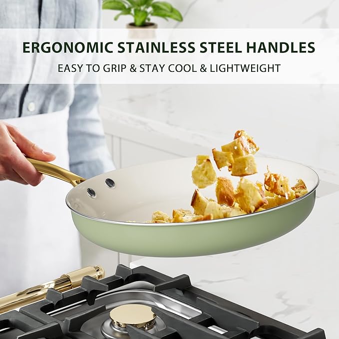 Pots and Pans Set Non Stick - VONIKI Ceramic Cookware Set with Cooking Utensils Set, Non Toxic Kitchen Cookware Sets Dutch Oven Pot with Lid Saucepan Set Sauté Pan Frying Pan Set for Cooking Gifts - Image 5